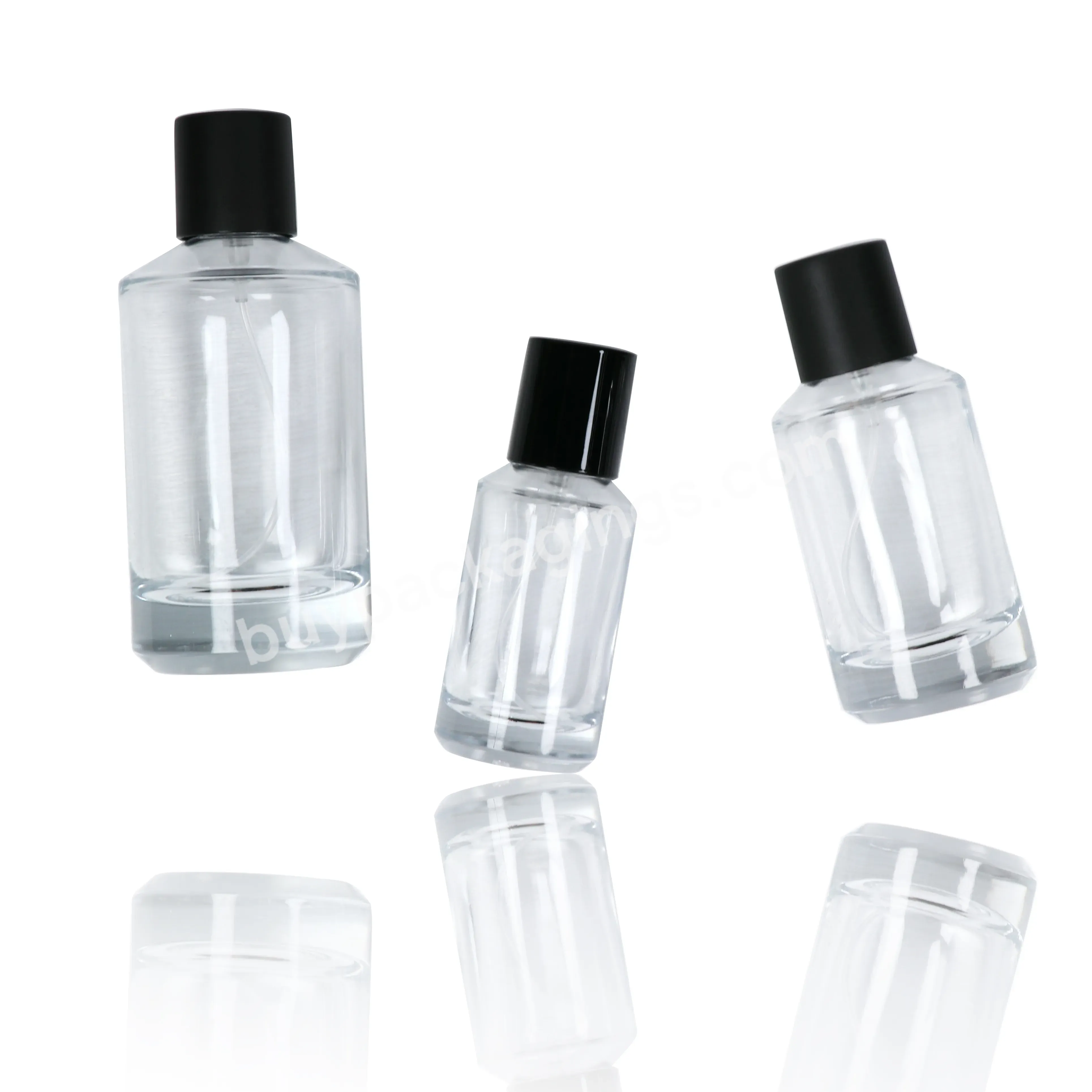 Hot Sale 100ml 30ml 50ml Clear Diagonal Shoulder Glass Perfume Bottle With Black Spray Pump