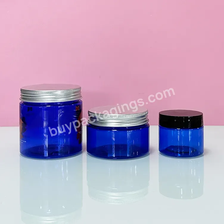 Hot Sale 10ml 15ml 30ml 50ml 60ml 100ml 200ml 250ml Pet Scrub Container Cosmetic Cream Blue Plastic Jars With Black Cap - Buy 30ml 50ml 60ml 120ml 200ml 250ml 1oz 2oz 4oz 8oz 10oz Pet Clear Plastic Food Storage Container Jar With Black Smooth Lids,Co