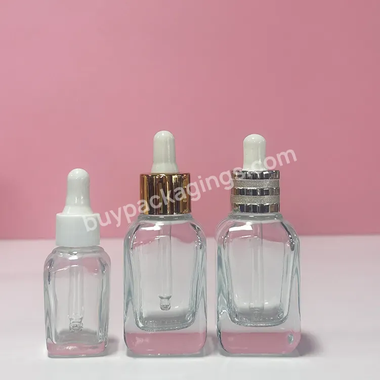 Hot Sale 15ml 30ml 50ml 100ml Essential Oil Serum Square Transparent Glass Dropper Bottle With Pipette