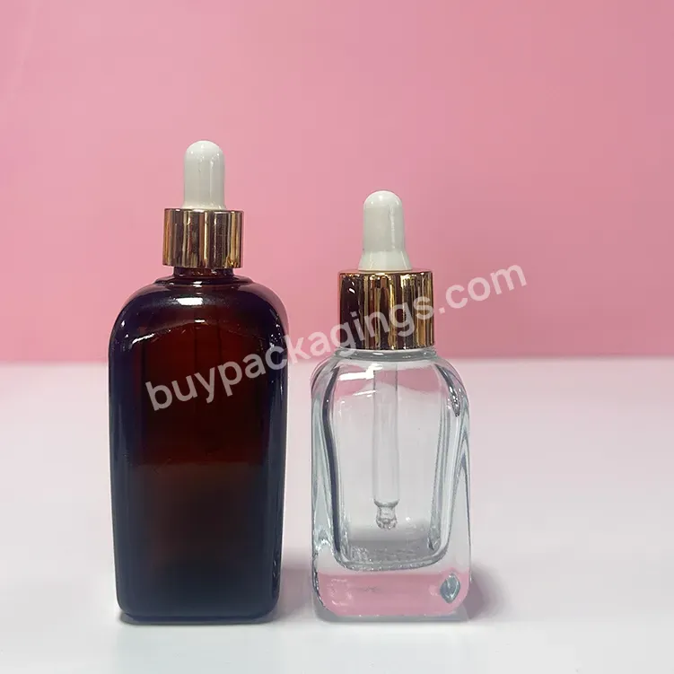 Hot Sale 15ml 30ml 50ml 100ml Essential Oil Serum Square Transparent Glass Dropper Bottle With Pipette