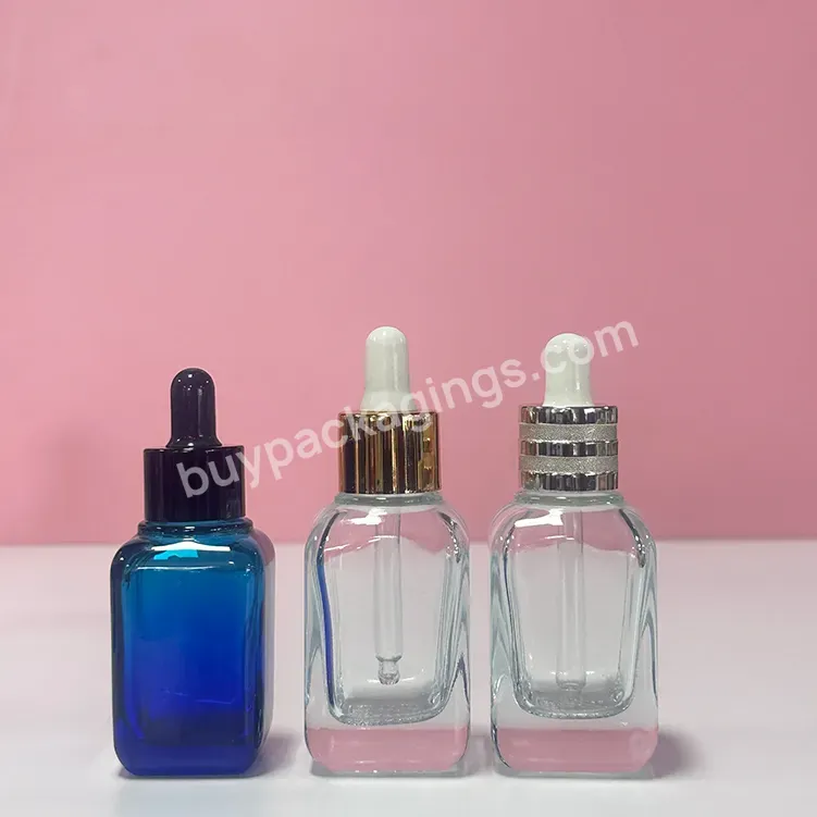 Hot Sale 15ml 30ml 50ml 100ml Gradient Blue Dropper Bottle Glass Cosmetic Package Essential Oil Dropper Bottle