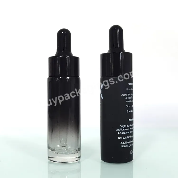 Hot Sale 15ml Round Oil Sample Skin Care Black Gradient Glass Dropper Bottle Cosmetic Glass Package With Dropper