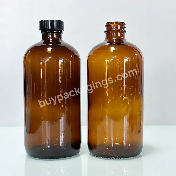 Hot Sale 1oz 2oz 4oz 8oz 16oz 32oz 250ml 500ml Glass Amber Boston Bottle With Black Plastic Cap