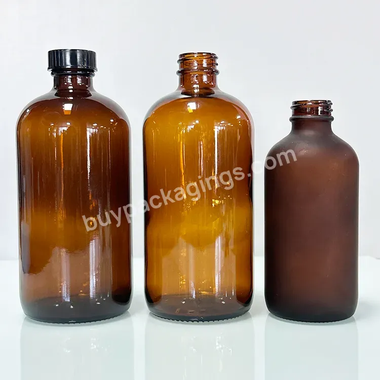 Hot Sale 1oz 2oz 4oz 8oz 16oz 32oz 250ml 500ml Glass Amber Boston Bottle With Black Plastic Cap