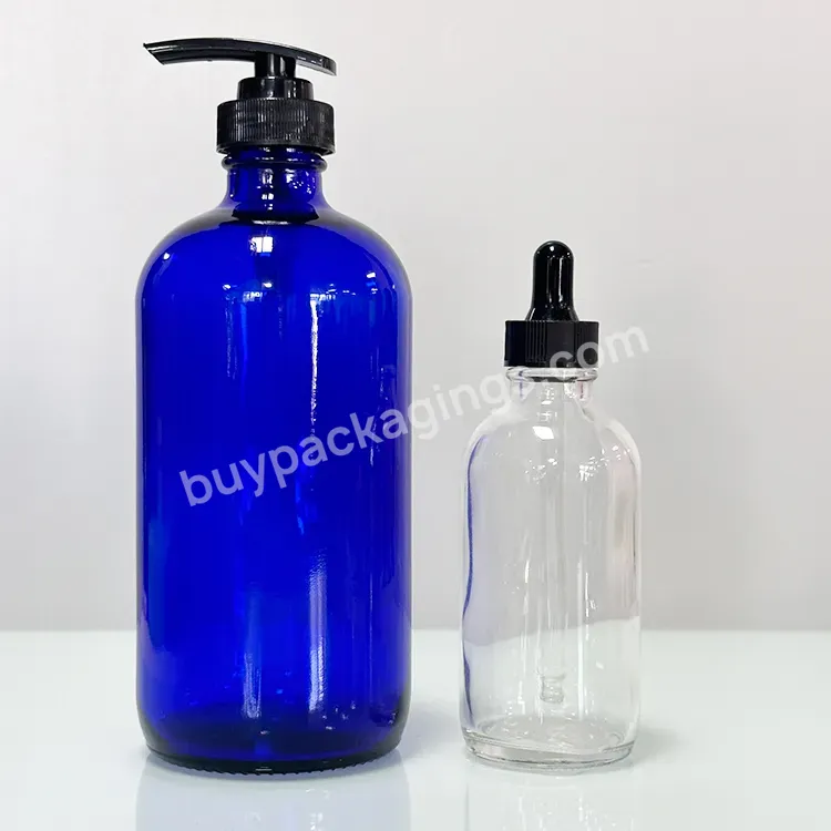 Hot Sale 1oz 2oz 4oz 8oz 16oz 32oz Glass Transparent Boston Bottle With Black Plastic Cap