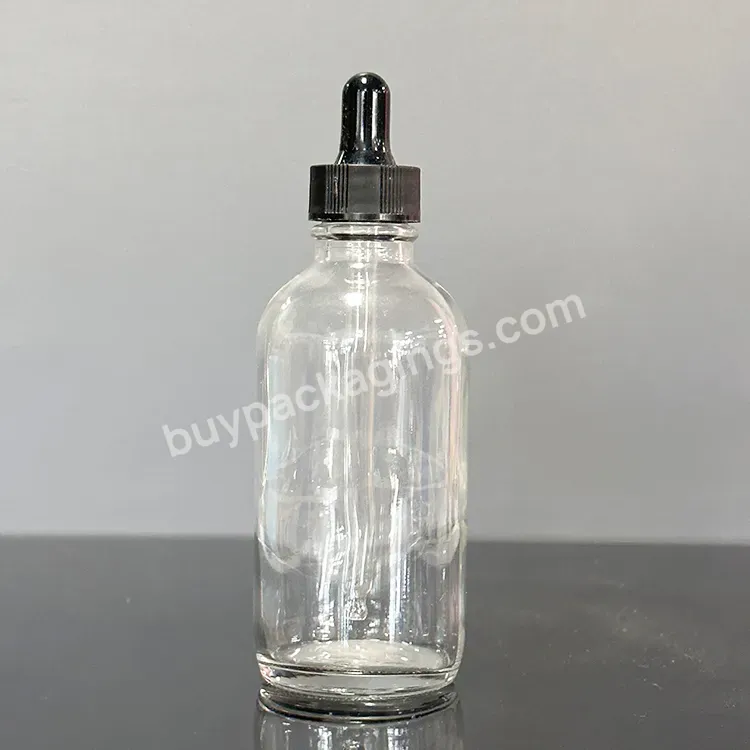 Hot Sale 1oz 2oz 4oz 8oz 16oz 32oz Glass Transparent Boston Bottle With Black Plastic Cap