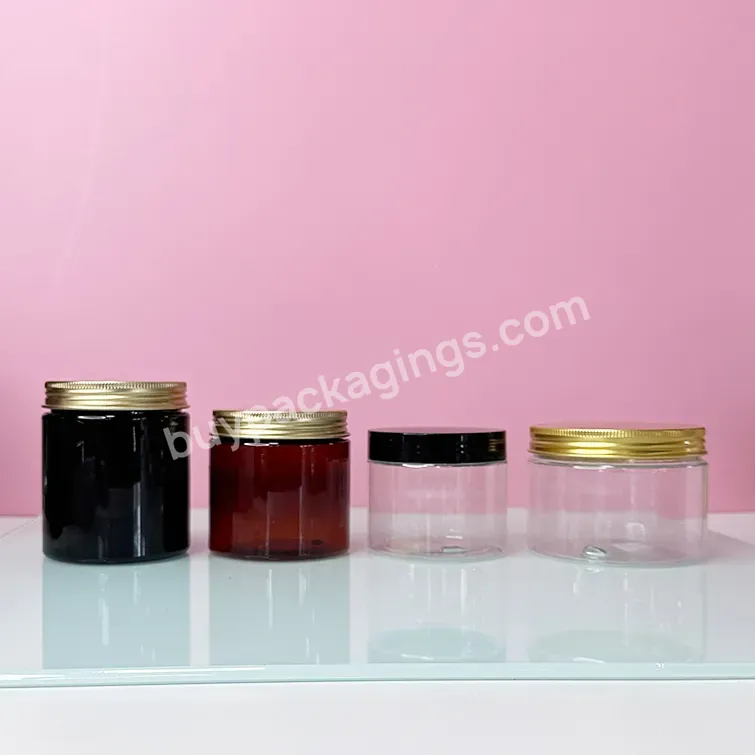 Hot Sale 2oz 3oz 4oz 5oz 8oz 500ml 1000ml Food Honey Cookie Food Jar Cream Jar With Gold Lid Clear Pet Plastic Jar