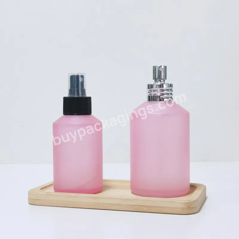 Hot Sale 30ml 100ml 200ml Pink Glass Slant Shoulder Bottle With Dropper And Pump And Spray Cap