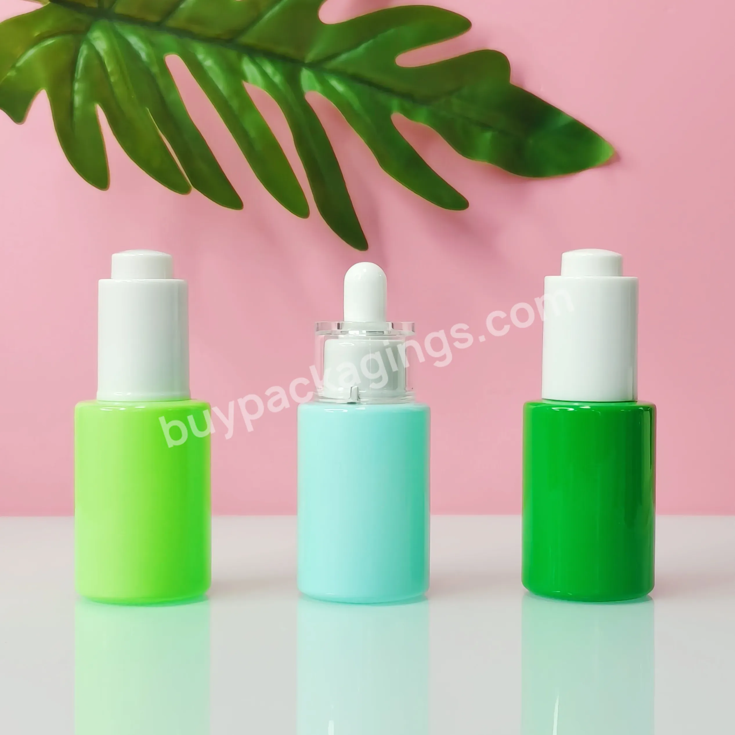 Hot Sale 30ml 1oz Bread Essential Oil Serum Blue Green Flat Shoulder Glass Dropper Bottle With Dropper