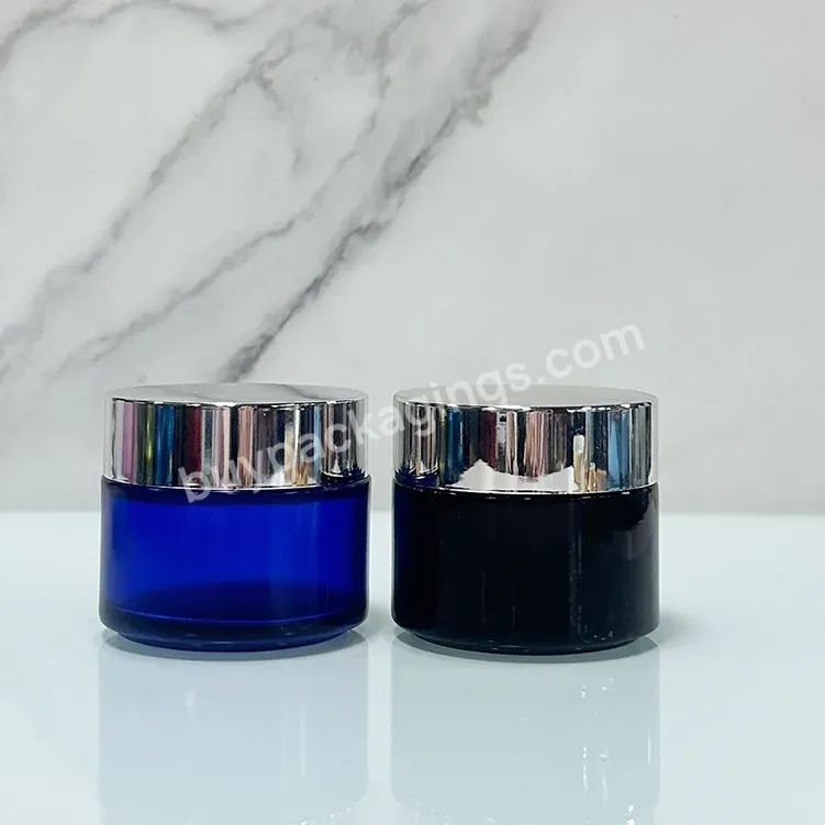 Hot Sale 30ml (30g) Blue Smooth Glass Cream Jar Cosmetic Cream Container With Silver Lid