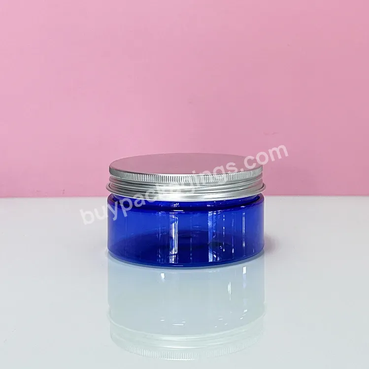 Hot Sale 30ml 50ml 100ml 120ml 200ml 250ml 500ml Cosmetic Packaging Blue Pet Plastic Cream Jar With Black Plastic Lid