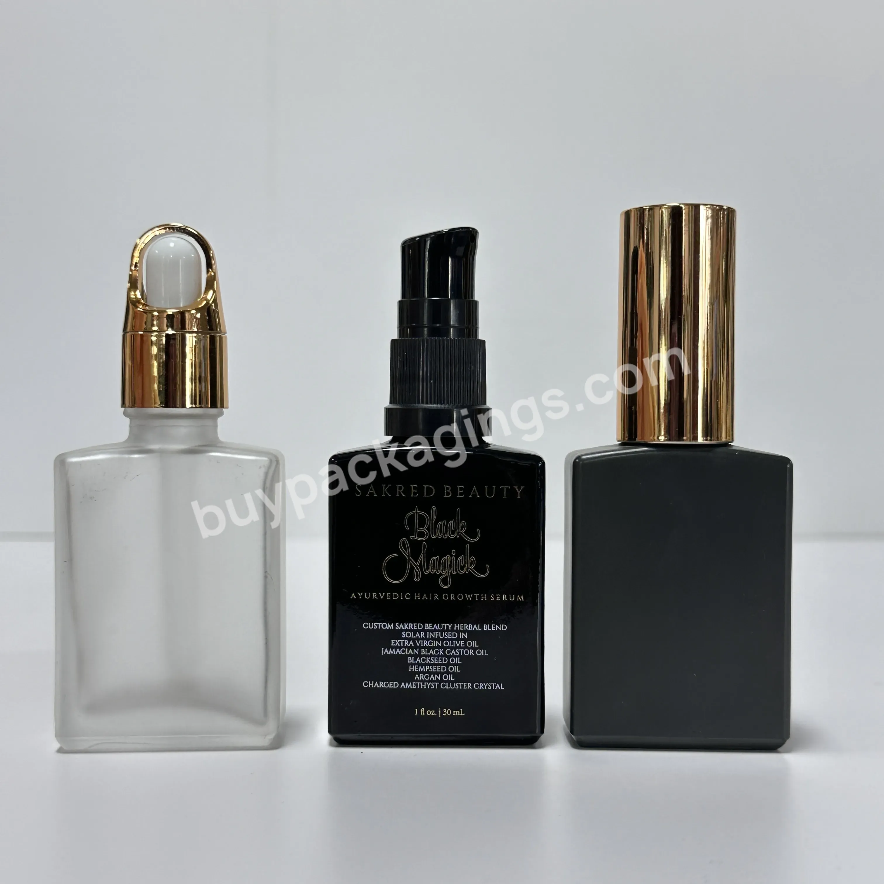 Hot Sale 30ml 50ml 100ml Black Glass Rectangle Dropper Bottle For Essential Oils With Aluminum Lid