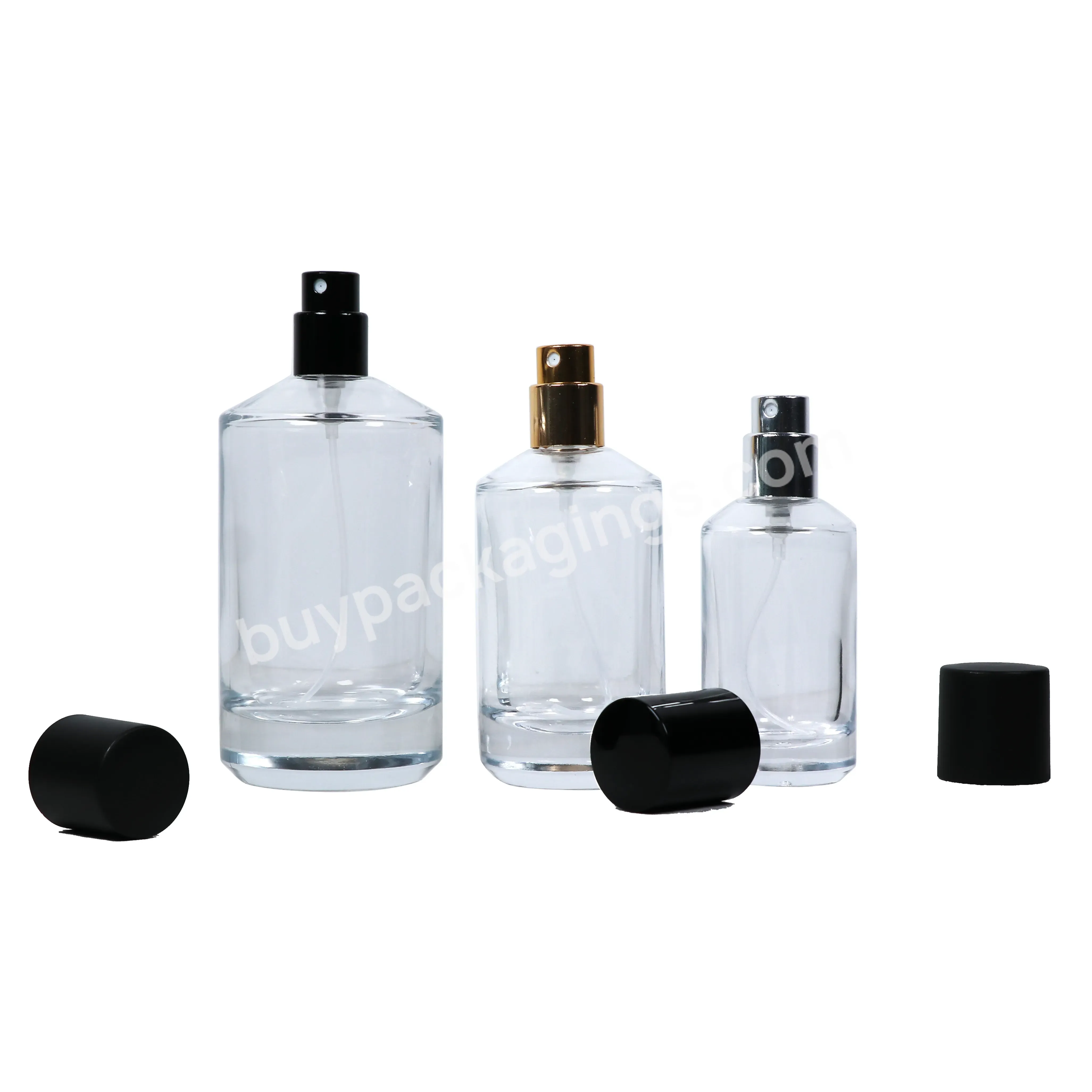 Hot Sale 30ml 50ml 100ml Diagonal Shoulder Clear Glass Perfume Bottle With Silver Spray Pump