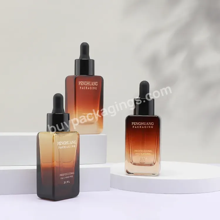 Hot Sale 30ml Amber Square Essential Oil Serum Glass Dropper Bottle With Pipette Cosmetic Packaging