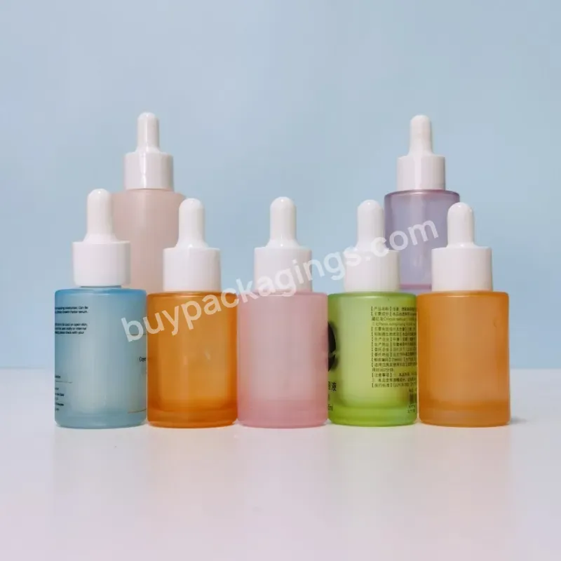 Hot Sale 30ml Flat Shoulder Glass Dropper Bottle 30 Ml Frosted Glass Essential Oil Bottle With Dropper Serum Oil Bottle