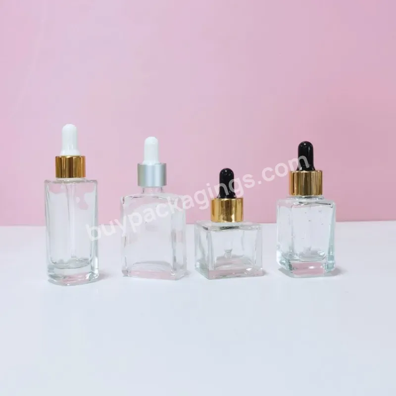 Hot Sale 30ml Square Empty Luxury Transparent Essential Oil Glass Dropper Bottle