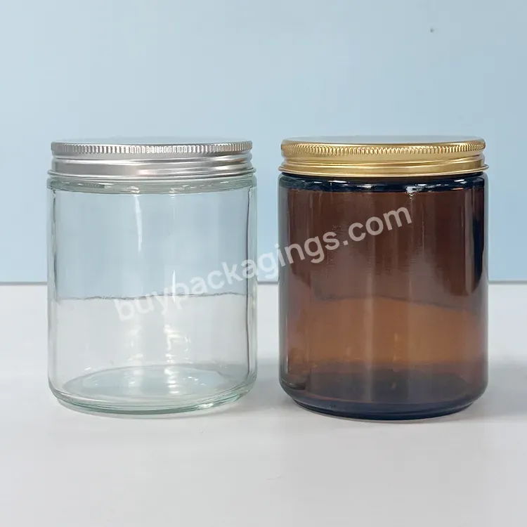 Hot Sale 4oz 8oz 50g 60g 100g Transparent Amber Customer Label Empty Glass Candle Jars With Metal Lids