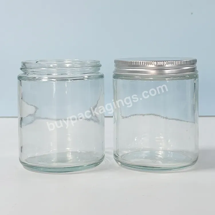 Hot Sale 4oz 8oz 50g 60g 100g Transparent Amber Customer Label Empty Glass Candle Jars With Metal Lids