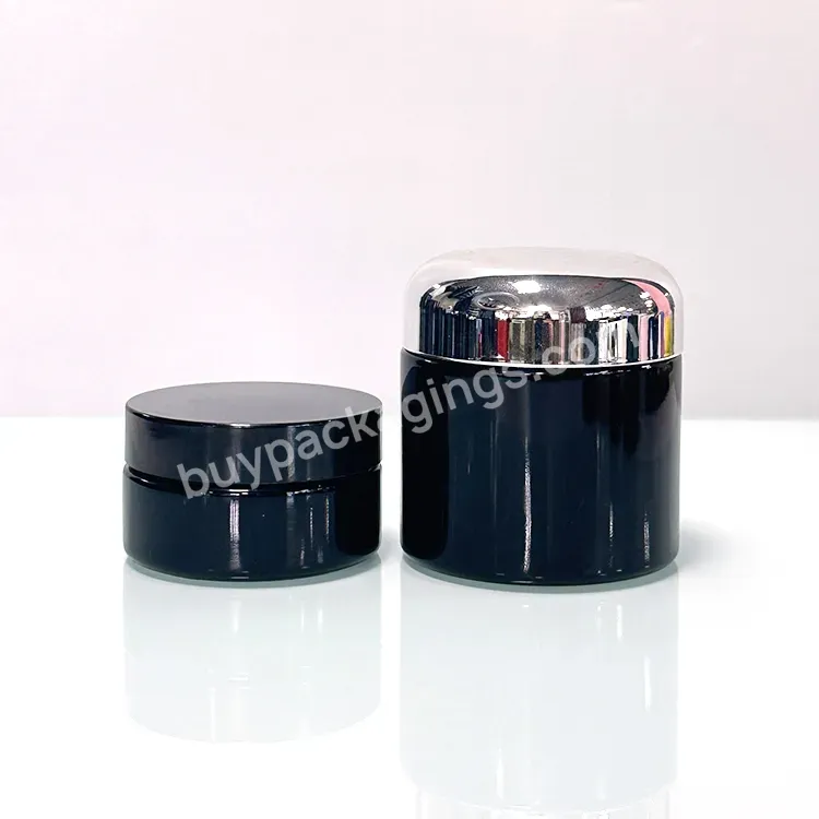 Hot Sale 50 100 150 200 250 300 400 500 1000 Ml Wide Mouth Violet Black Glass Jar With Silver Lid