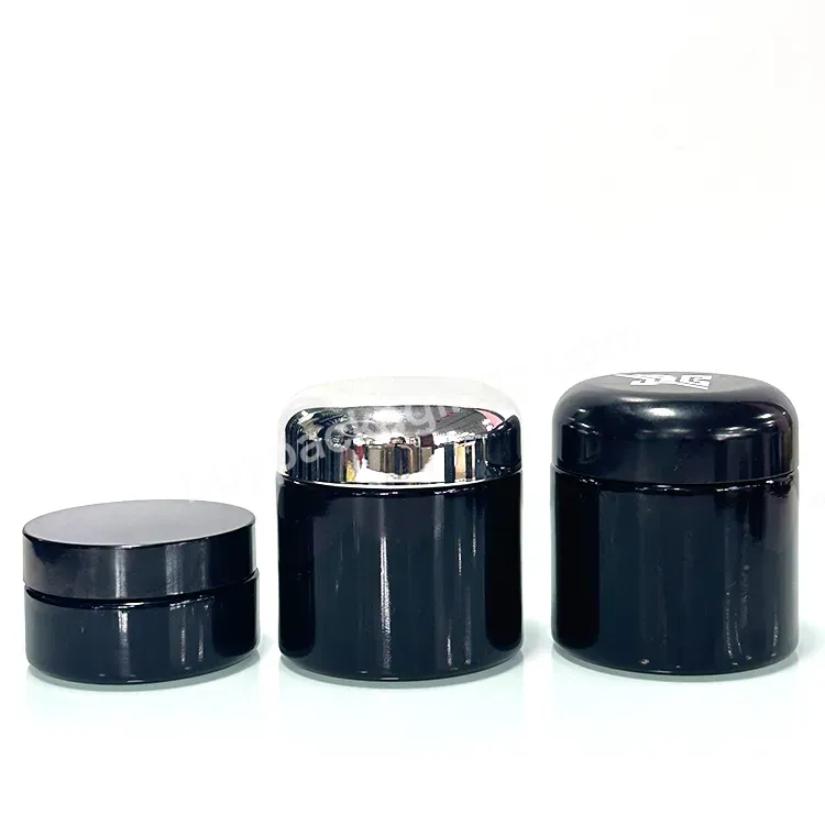 Hot Sale 50 100 150 200 250 300 400 500 1000 Ml Wide Mouth Violet Black Glass Jar With Silver Lid