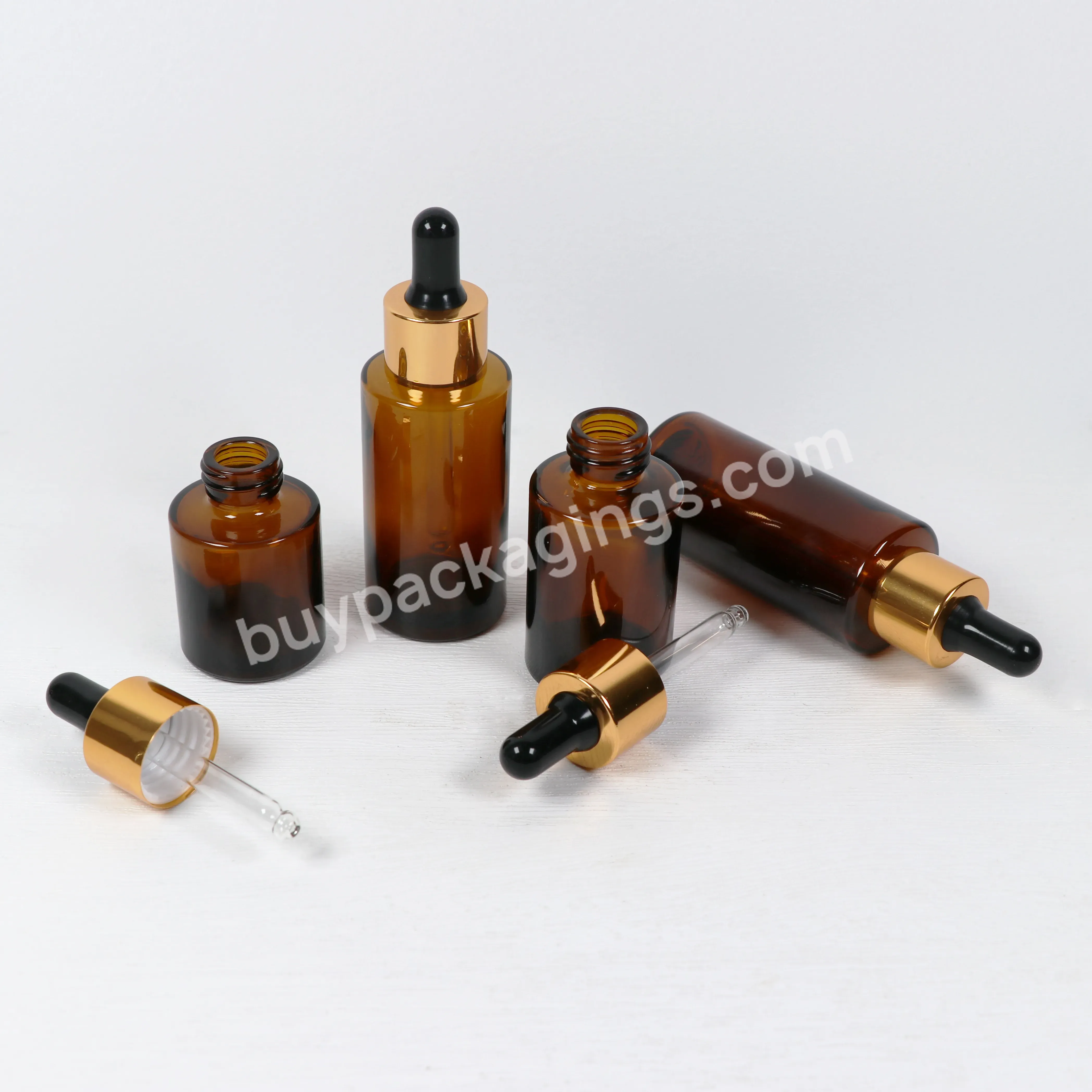 Hot Sale 50ml 80ml Cylinder Shape Glass Dropper Bottle Flat Shoulder Amber Glass Lotion Bottle For Skincare Oil Serum