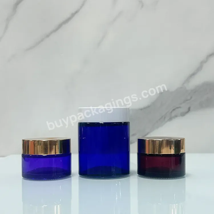 Hot Sale 5g 10g 30g 60g 100g Blue Cosmetic Glass Skincare Bottles Jars Containers And White Lid