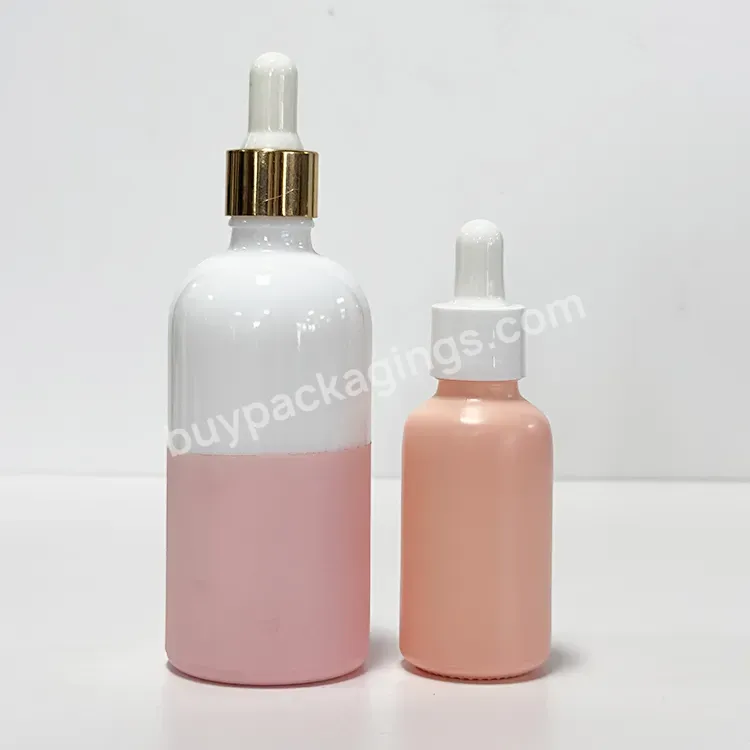 Hot Sale 5ml 10ml 15ml 30ml 50ml 100ml Pink Orange Cosmetic Packaging Glass Bottle With Gold White Lid