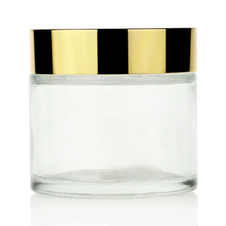 Hot Sale 60g Clear Glass Jar 2oz Face Cream Jar Gold Cap Factory Price