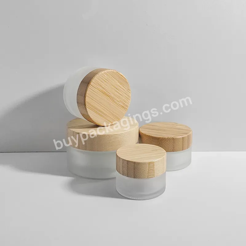 Hot Sale Cosmetic Face Cream Container 5ml 10ml 20ml 30ml 50ml 100ml Frosted Clear Glass Jar With Bamboo Wood Lid