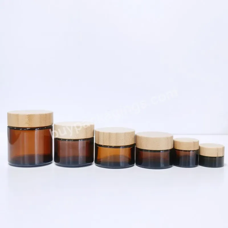 Hot Sale Cosmetic Face Cream Container 5ml 15ml 30ml 50ml 100ml Amber Clear Glass Jar With Bamboo Wood Lid