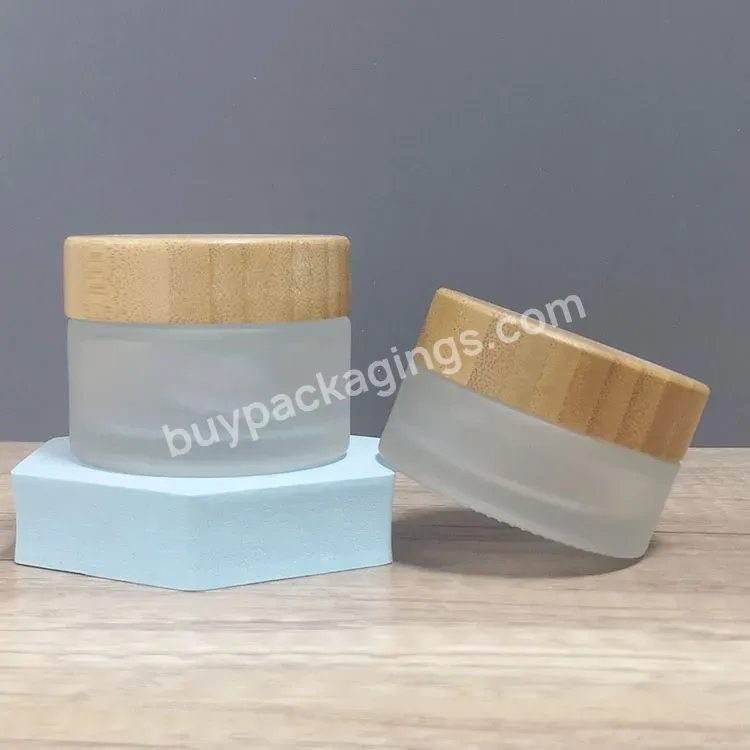 Hot Sale Cosmetic Face Cream Container 5ml 15ml 30ml 50ml 100ml Frosted Clear Glass Jar With Bamboo Wood Lid