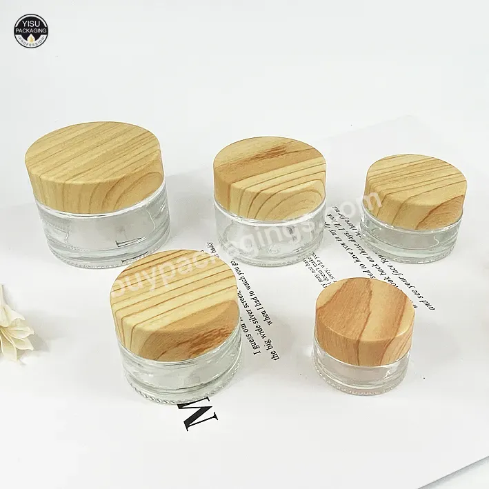 Hot Sale Cosmetic Face Cream Container 5ml 15ml 30ml 50ml 100ml Frosted Clear Glass Jar With Bamboo Wood Lid - Buy Frosted Clear Glass Jar,Face Cream Container,Glass Jar With Bamboo Wood Lid.