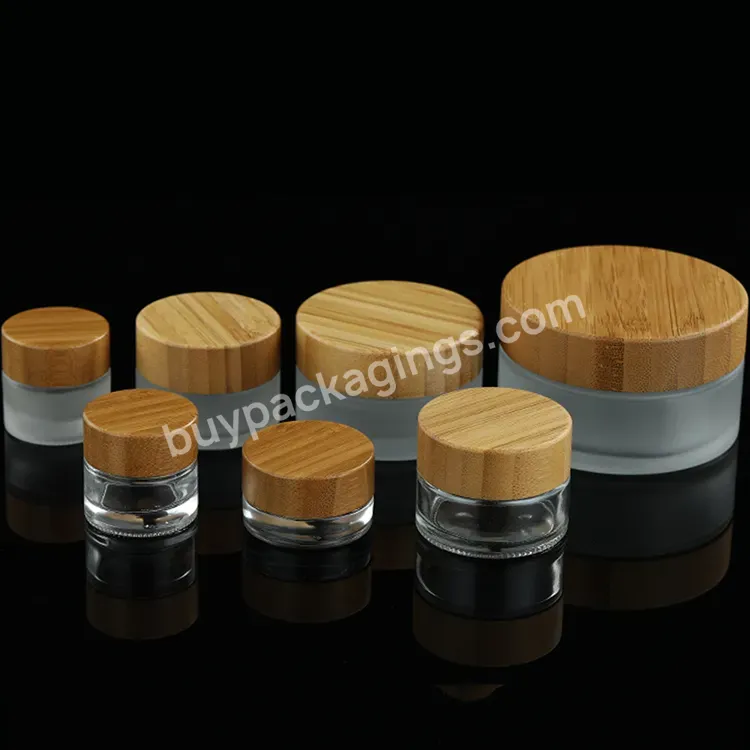 Hot Sale Cosmetic Glass Jar Frosted Clear 50g 100g Skin Care Packaging Glass Cream Jars With Bamboo Lids - Buy Frosted Cream Jar With Bamboo Lid,Wholesale Cream Container Matte Glass Jar With Bamboo Wood Lid 5g 10g 15g 20g 30g 50g Glass Cosmetic Jars