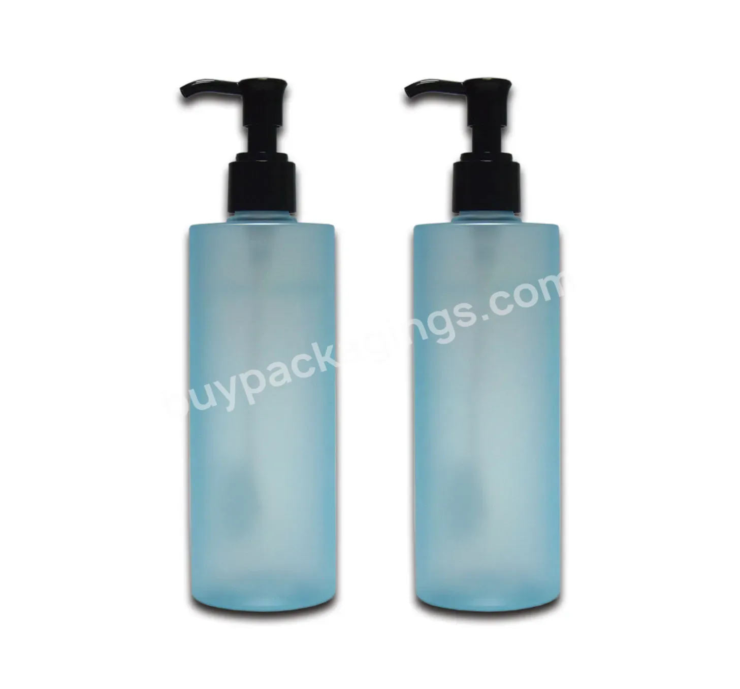 Hot Sale Custom 350ml Matte Blue Flat Shoulder Bottle Sprayer Hair Shampoo Body Lotion Skincare Pump Plastic Pet Lotion Bottle