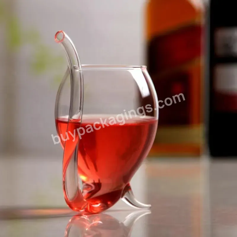 Hot Sale Custom Handmade Juice Wine High Borosilicate Glass Cup Vampire Wine Glass With Straws