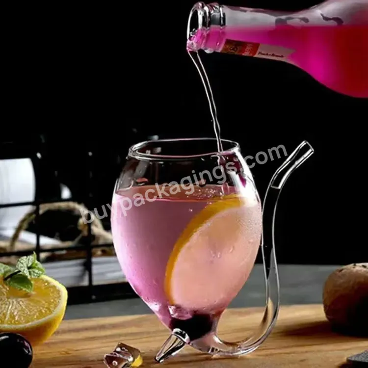 Hot Sale Custom Handmade Juice Wine High Borosilicate Glass Cup Vampire Wine Glass With Straws