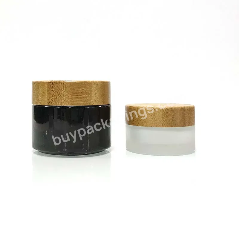 Hot Sale Custom Logo 5g 15g 30g 50g 100g Cosmetic Face Cream Frosted Glass Cream Jar With Bamboo Wooden Lid