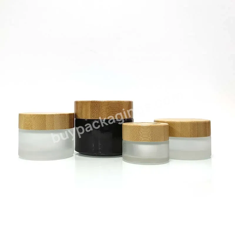 Hot Sale Custom Logo 5g 15g 30g 50g 100g Cosmetic Face Cream Frosted Glass Cream Jar With Bamboo Wooden Lid