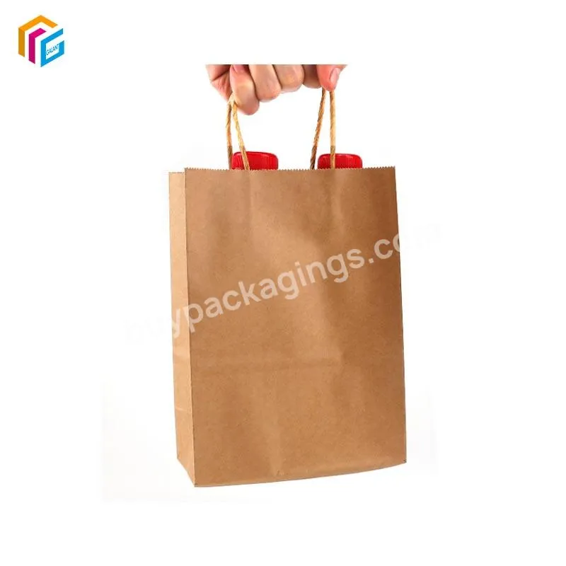 Hot Sale Custom Logo Printed Cheap Recycled Take Away Food Packaging Shopping Brown Kraft Paper Bag With Twisted Handle