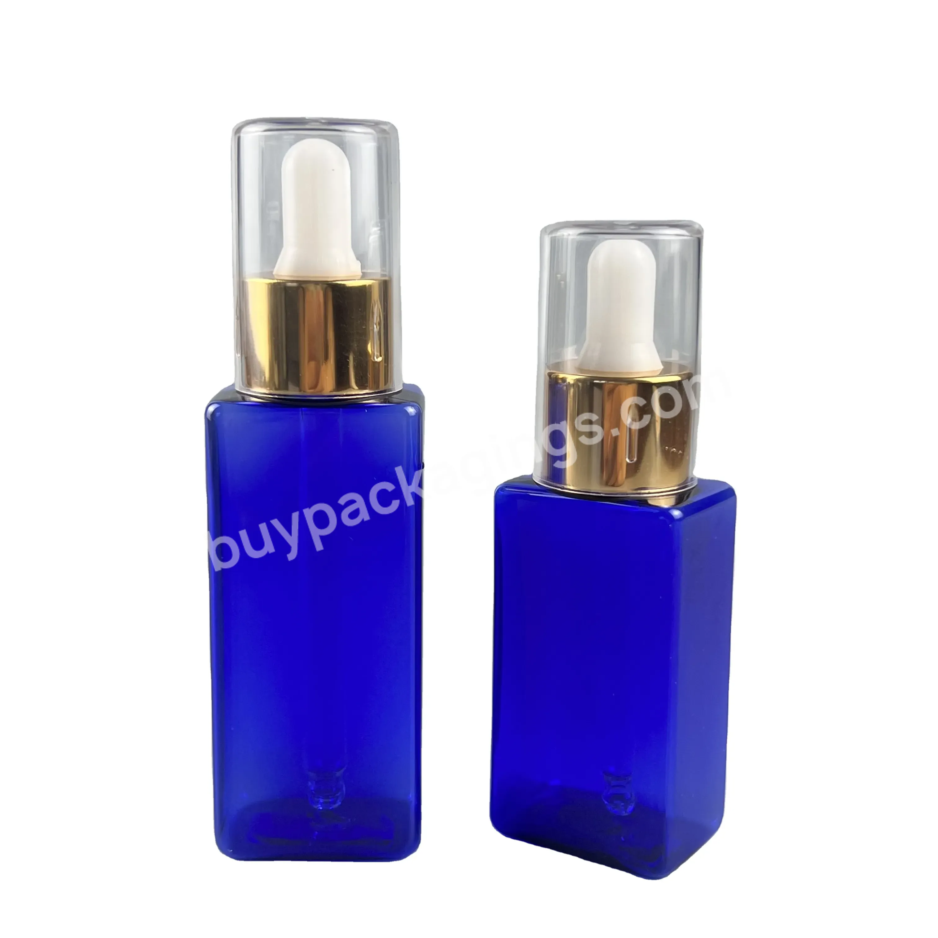 Hot Sale Customization Custom Color Blue Bottle Square Shape Plastic Pet Bottle With Dropper Cap Manufacturer