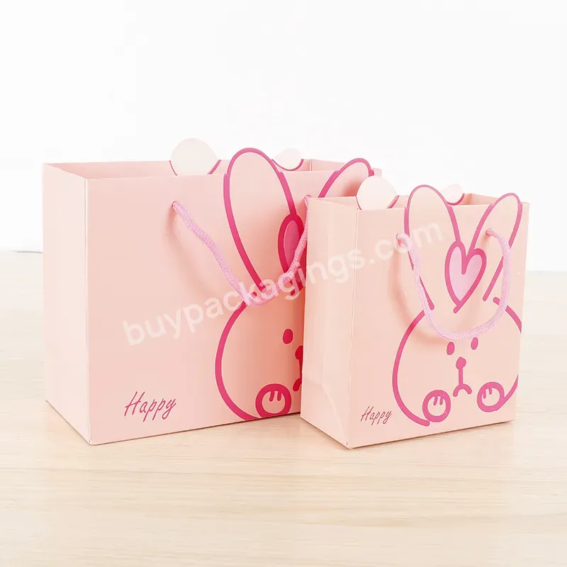 Hot Sale Cute Rabbit Pink Color Gift Paper Bag Custom Gift Packaging Gift Paper Bags