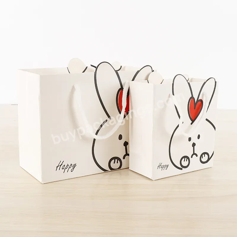 Hot Sale Cute Rabbit Pink Color Gift Paper Bag Custom Gift Packaging Gift Paper Bags