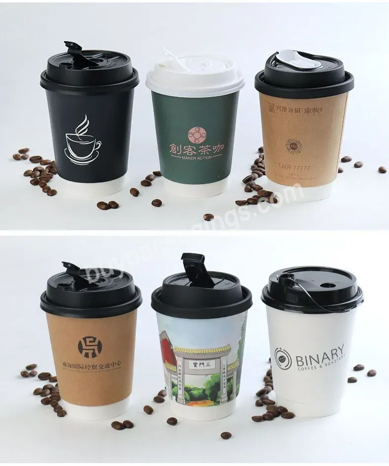 Hot Sale Disposable Recycle 6oz 8oz 9oz 10oz 14 Oz 16oz Single/double Ripple Wall Hot Coffee Paper Cups With Logo