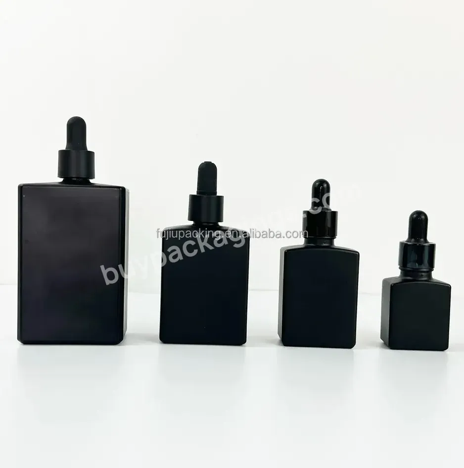 Hot Sale Empty 15ml 30ml 50ml 100ml 1oz Matte Black Square Glass Dropper Bottle For Serum Oil