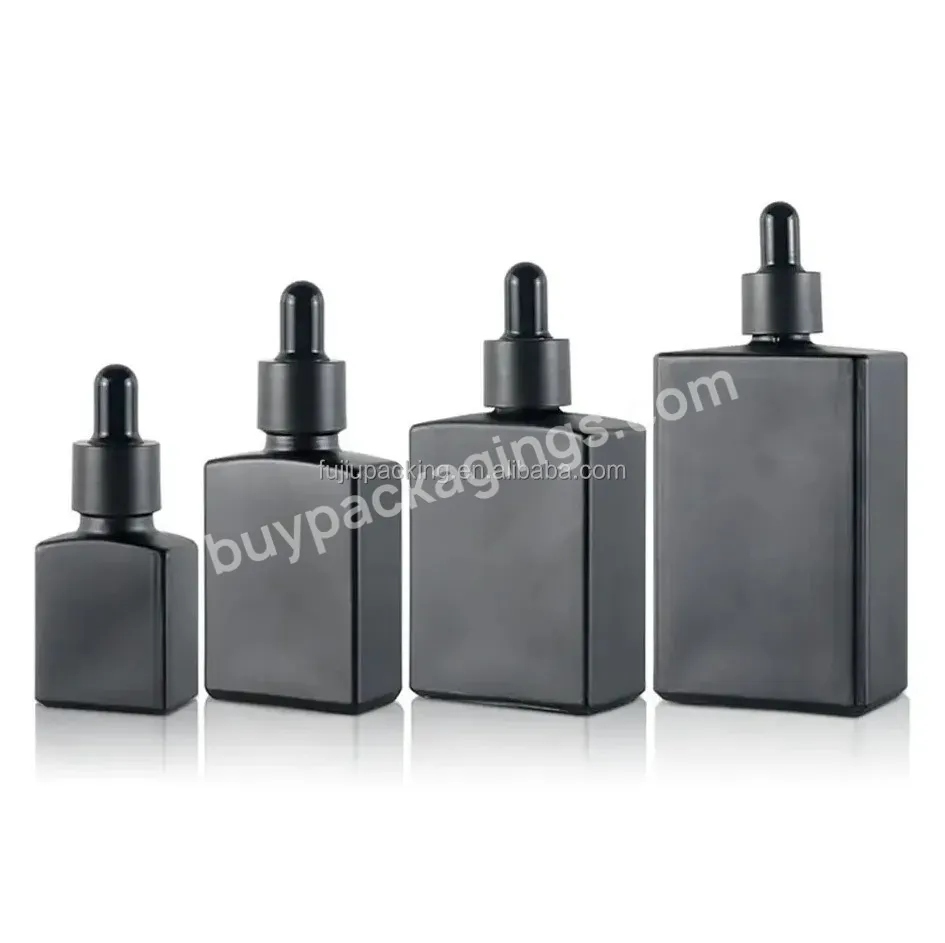 Hot Sale Empty 15ml 30ml 50ml 100ml 1oz Matte Black Square Glass Dropper Bottle For Serum Oil