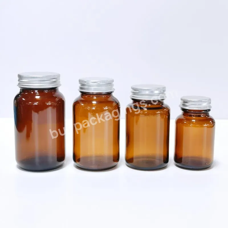 Hot Sale Empty Amber Color Big Mouth Medical Glass Bottle With Gold Cap For Vitamin Tablet