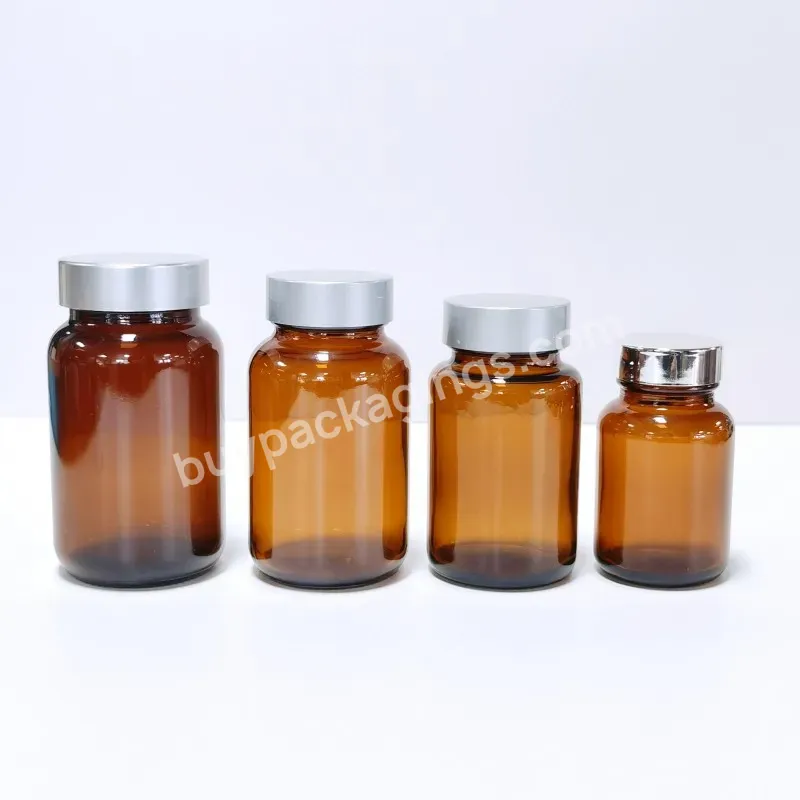 Hot Sale Empty Amber Color Big Mouth Medical Glass Bottle With Gold Cap For Vitamin Tablet