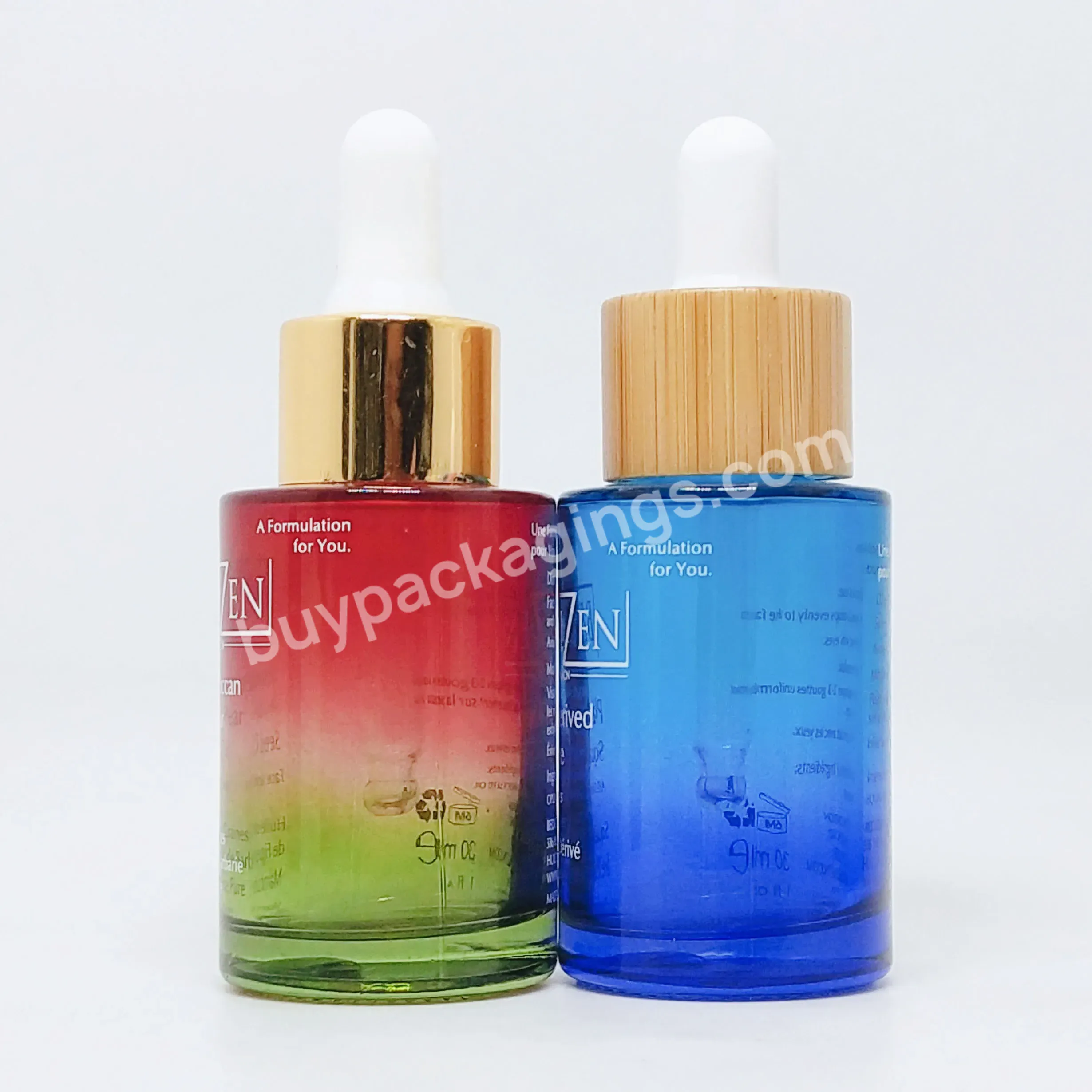 Hot Sale Empty Gradation Red Green Blue Cylindrical Glass Oil Bottle Essential Oil Bottle Dropper Frosted Serum Bottle