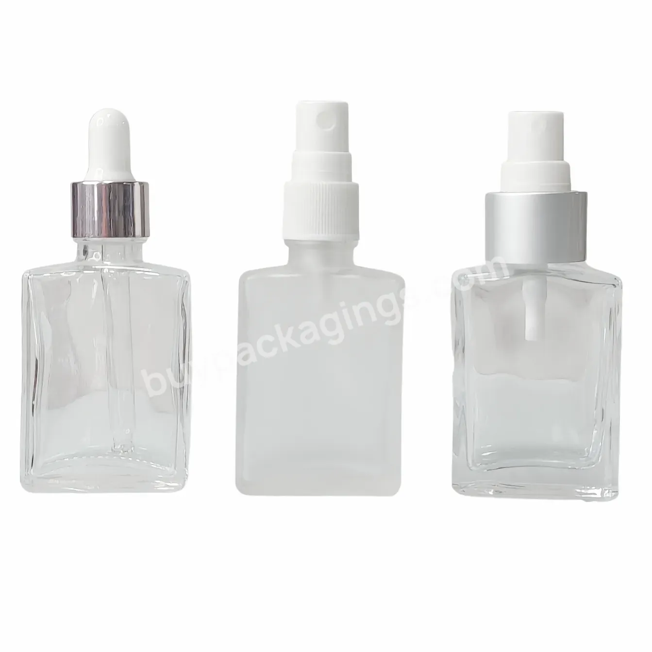 Hot Sale Essential Oil Skin Care Cream Empty Cosmetic Package Clear Glass Dropper Square Bottle 30ml In Stocks