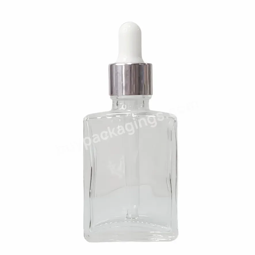 Hot Sale Essential Oil Skin Care Cream Empty Cosmetic Package Clear Glass Dropper Square Bottle 30ml In Stocks